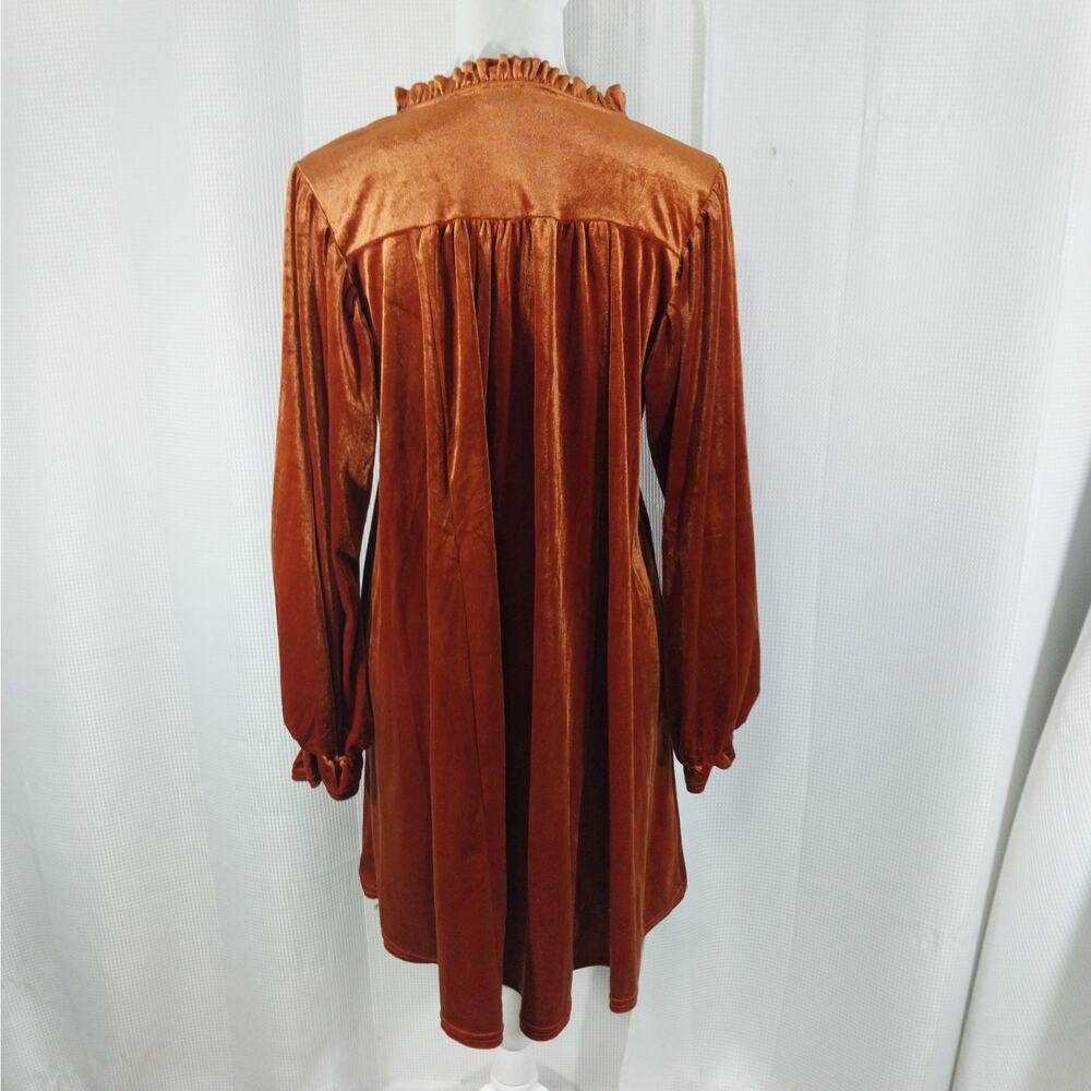 NWOT! UMGEE! ROMANTIC BURNT ORANGE STRETCH VELVET, POUF SLEEVE DRESS! SZ S - Picture 6 of 11